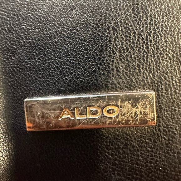 ALDO Black Quilted Satchel Purse Top Handle Gold Chain Lock Structured Bag - Picture 4 of 11